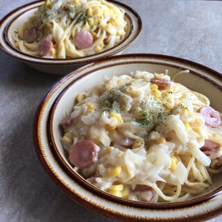 ウィンナー玉ねぎコーンのクリームパスタ♪